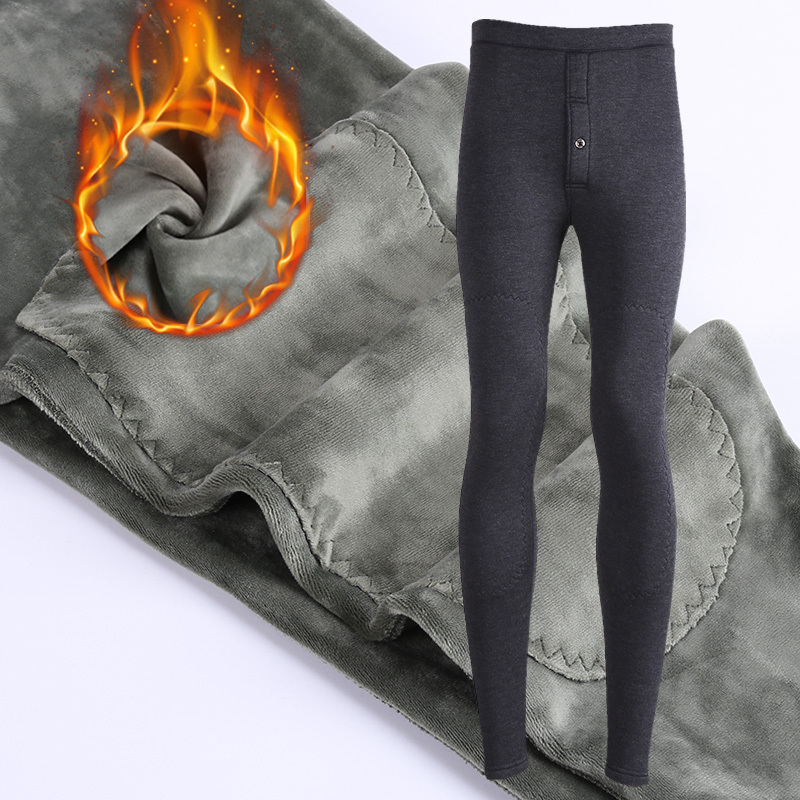 男士艾草保暖裤加绒加厚护膝高腰修身紧身一体冬季秋裤棉裤打底裤