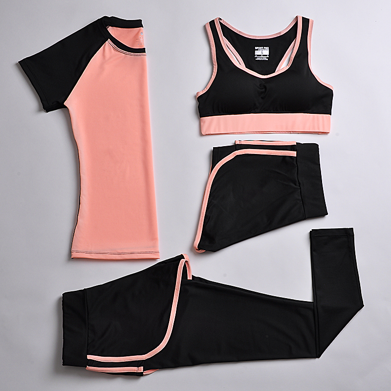 夏季运动套装女瑜伽服运动三件套跑步健身服速干运动短裤防震背心