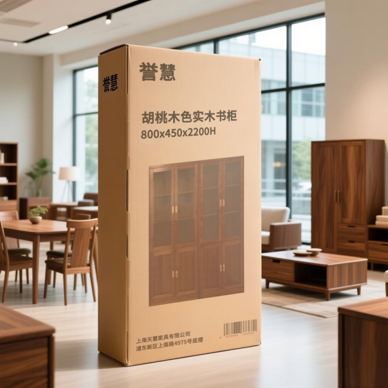 誉慧 胡桃木色实木书柜 800x450x2200H 个高清大图