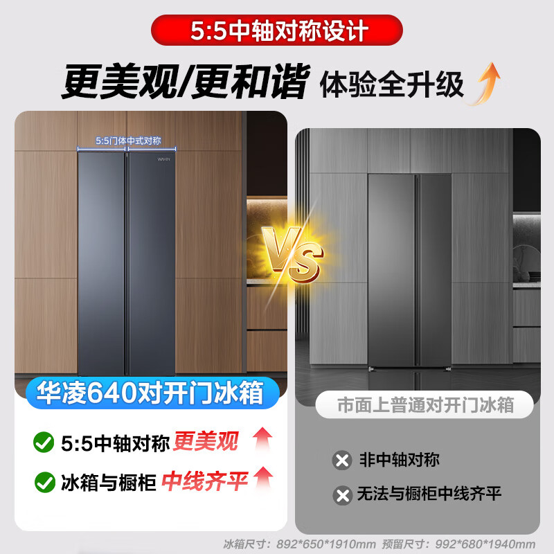[自营]美的冰箱出品华凌HR-640WKP 608升对开门冰箱自动除霜风冷变频节能独立放置仲夏夜设计高清大图