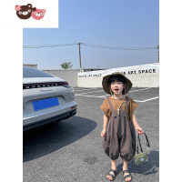绿彩虹光儿童休闲套装2022夏季新款韩版两件套童装圆领短袖洋气宝宝背带裤裤子