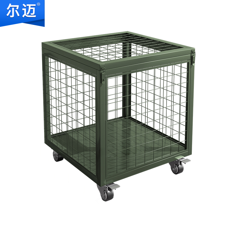 尔迈 移动网箱仓储笼战备物资运输箱军绿色网车0.9*0.9*0.9m500kg/层