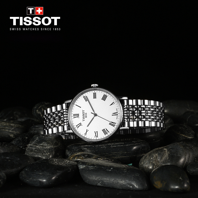 天梭(TISSOT)瑞士手表 简约纤薄百搭复古雅致 魅时系列钢带男士石英表T109.410.11.033.00 礼物