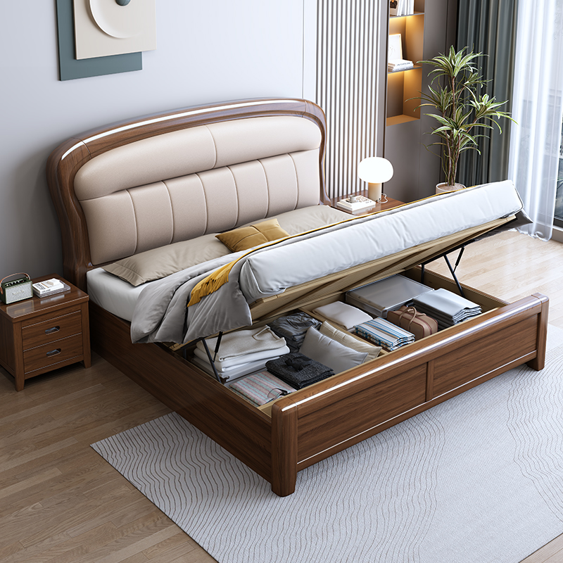 景山百岁 胡桃木色金丝檀木实木床 家用床双人床简约现代高清大图