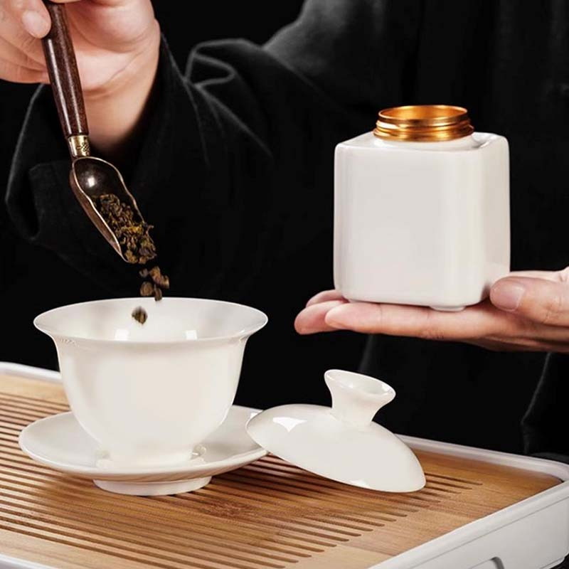 汉诺鑫威白瓷功夫茶具套装中式轻奢泡茶杯盖碗套组用品办公室