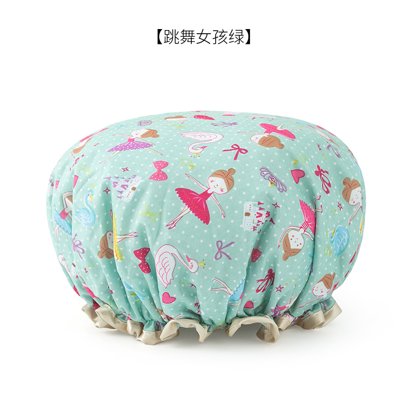 双层防水浴帽成人女款头发罩淋浴头套帽子沐浴发套防油烟发帽洗澡 三维工匠 跳孩咖色+绿色