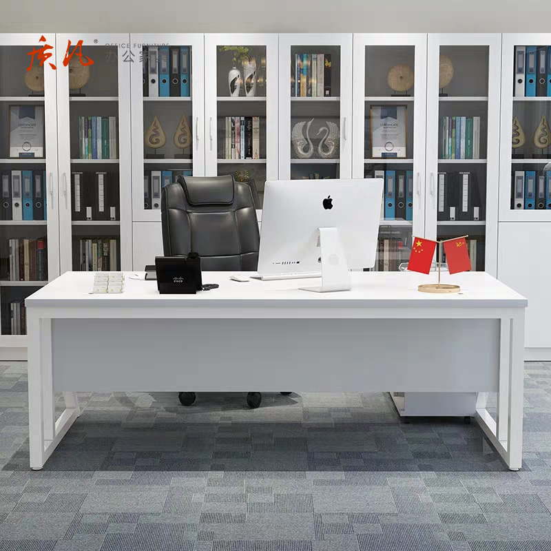 苏宁 质凡 办公家具办公桌老板桌总裁桌1.8米桌+侧柜(浅胡桃色+白架)高清大图