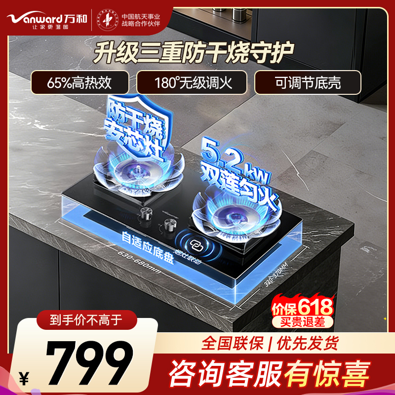 万和(Vanward)【小灶君B10 Pro·防干烧】天然气燃气灶5.2kW烟灶联动国家补贴20%嵌入式家用煤气双炉具