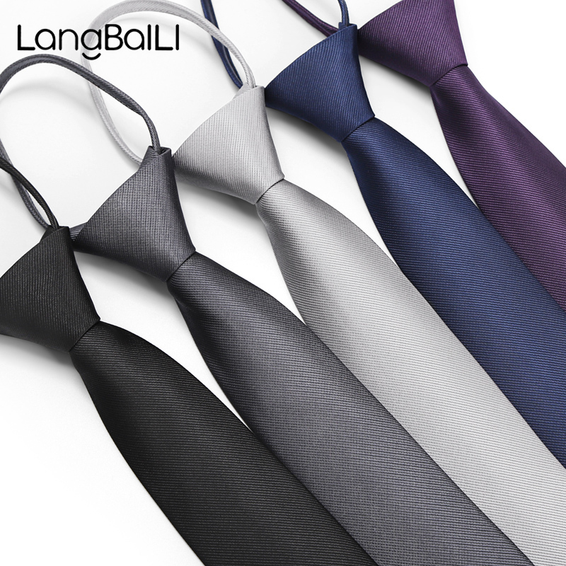 盛世曼尼黑色银灰色韩版结婚新郎正装商务免打拉链式懒人一拉得领带男