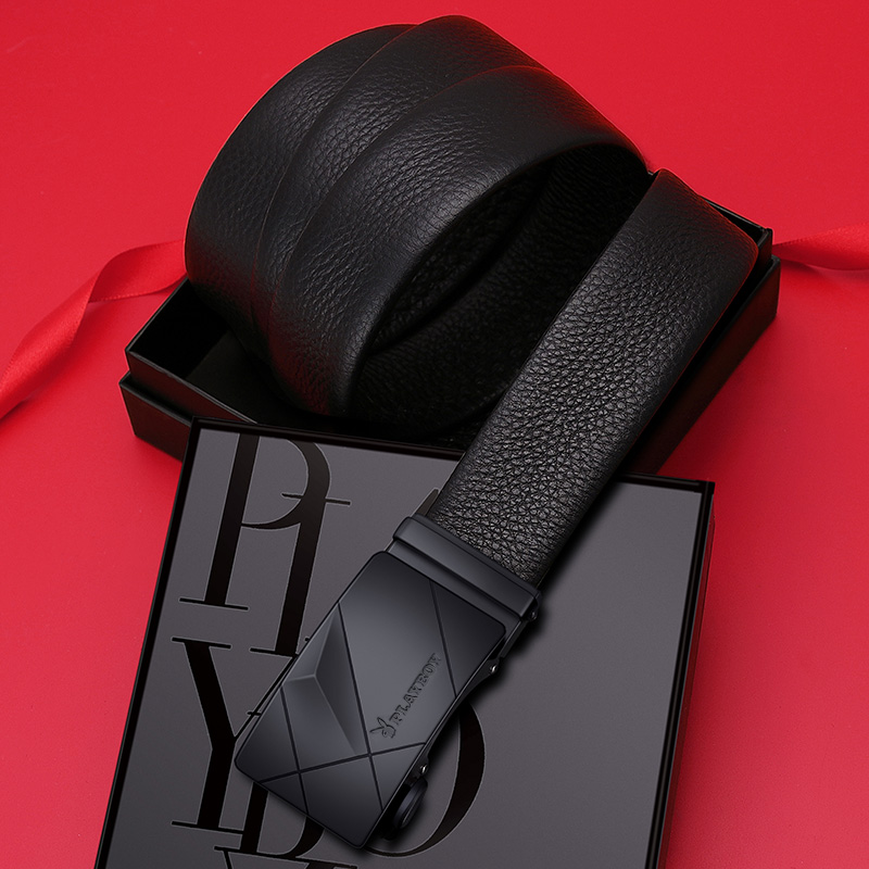 花花公子男士皮带真皮自动扣头层牛皮腰带礼物送爸爸礼盒装商务自高清大图