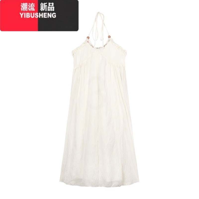YIBUSHENG法式露背挂脖吊带连衣裙女季2024新款甜美气质海边度假雪纺长裙