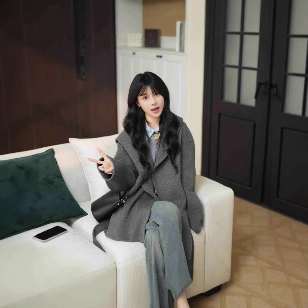 双面毛呢大衣韩版气质休闲慵懒小香风秋冬款时尚百搭洋气休闲宽松高清大图