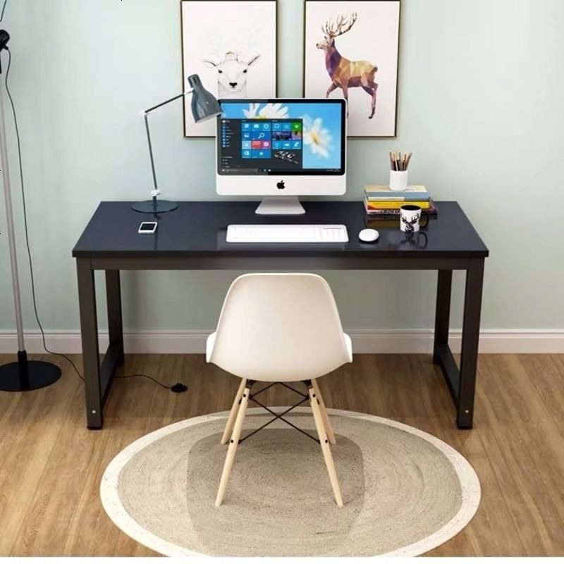 住宅家具简约现代书桌书架一体学生双人电脑桌书柜一体台式电脑桌 浅胡桃 80长40宽74高钢木简易桌