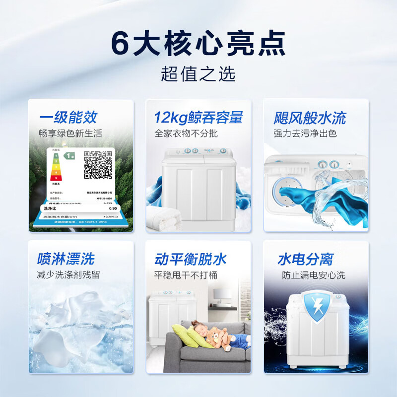 海尔(Haier)12公斤 大容量 双缸洗衣机 半自动 二级能效 宽电压 双电机 XPB120-81D2高清大图