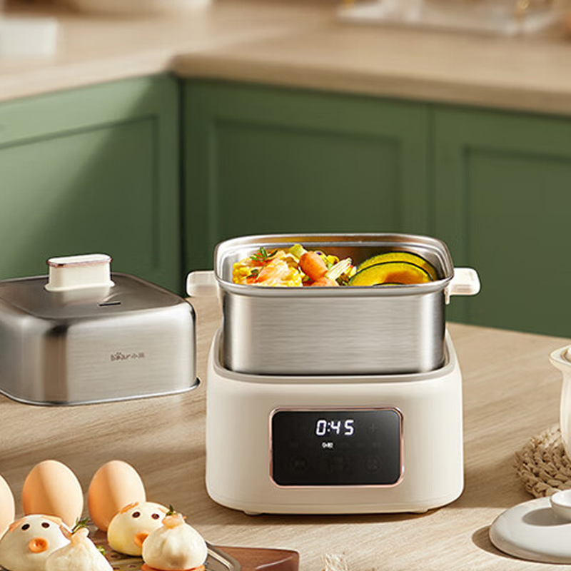 小熊(bear)煮蛋器 双层家用多功能蒸炖锅 不锈钢蒸蛋器 米黄色 ZDQ-C06H1/台