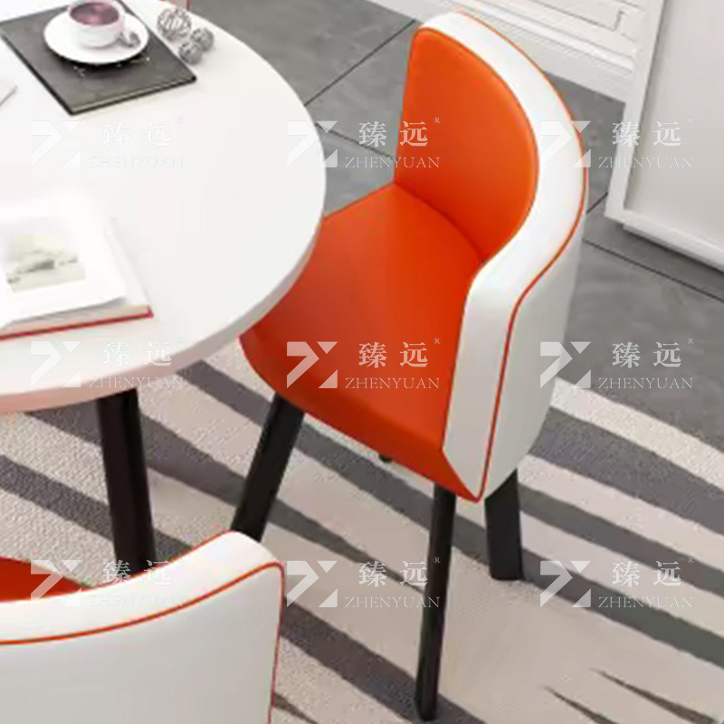 臻远 ZY4100940 简约接待桌椅洽谈桌椅 一桌四椅 白色圆桌橙白皮椅