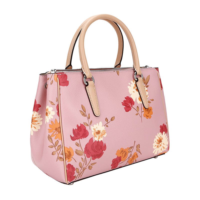 coach蔻驰奢侈品女士中号手提单肩斜挎杀手包粉色印花皮革