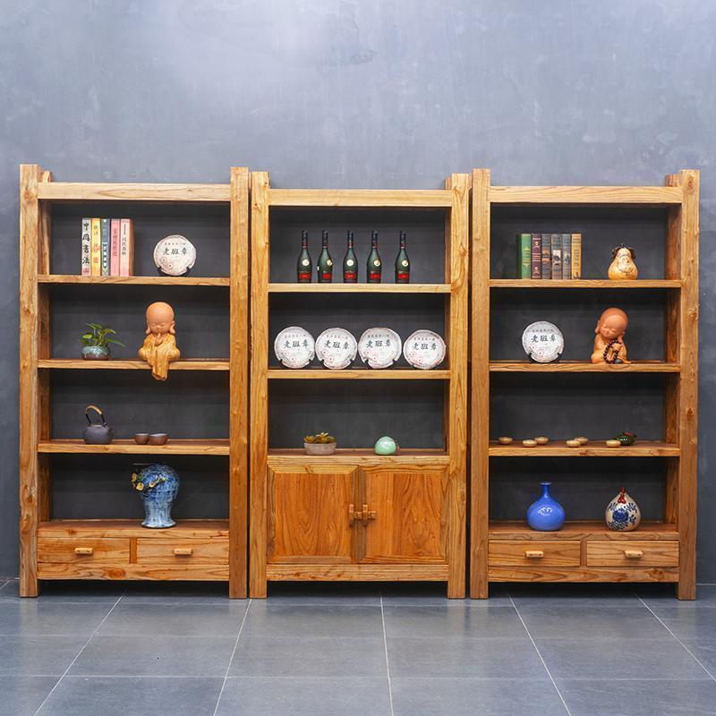 BONJEAN老榆木博古架实木新中式茶叶置物展示茶室陈列柜复古董多宝阁书架 组合三1-1.2米