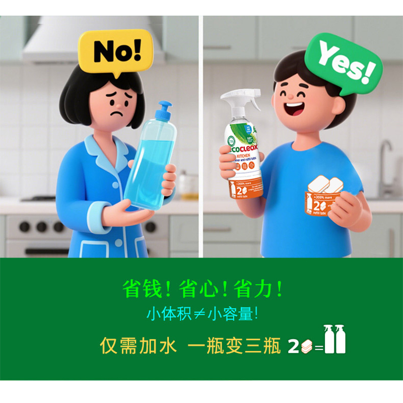 卫丫 3in1厨房重油污清洁喷剂500ml+2片溶解剂高清大图