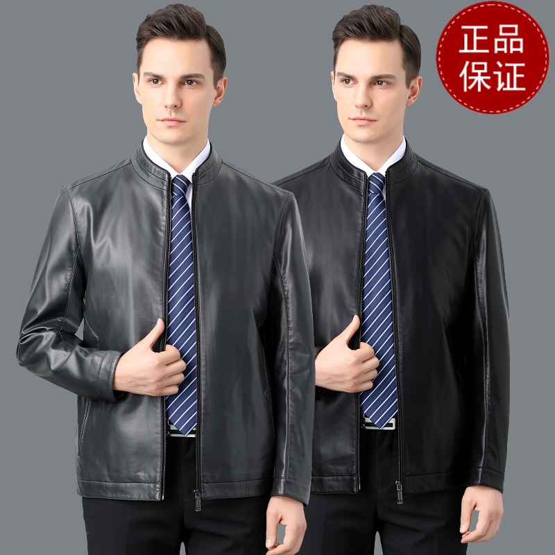 免费试穿光面皮衣男秋冬厚款外套时尚无领加绒皮夹克潮牌休闲上衣磁吸口袋2021冬装新款外套_706高清大图