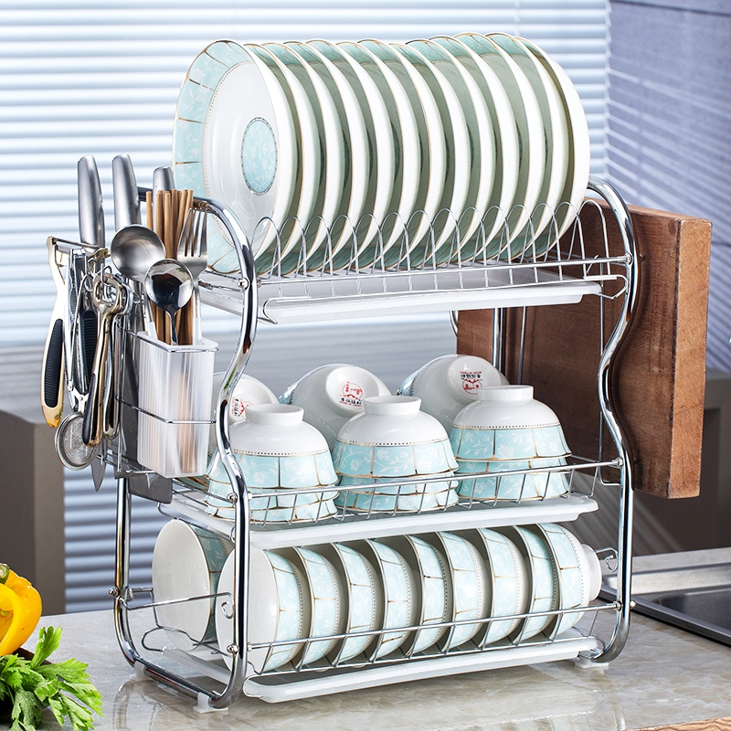 厨房置物架晾放盘子碗碟架沥水架三层碗架碗筷收纳盒餐具收纳架子