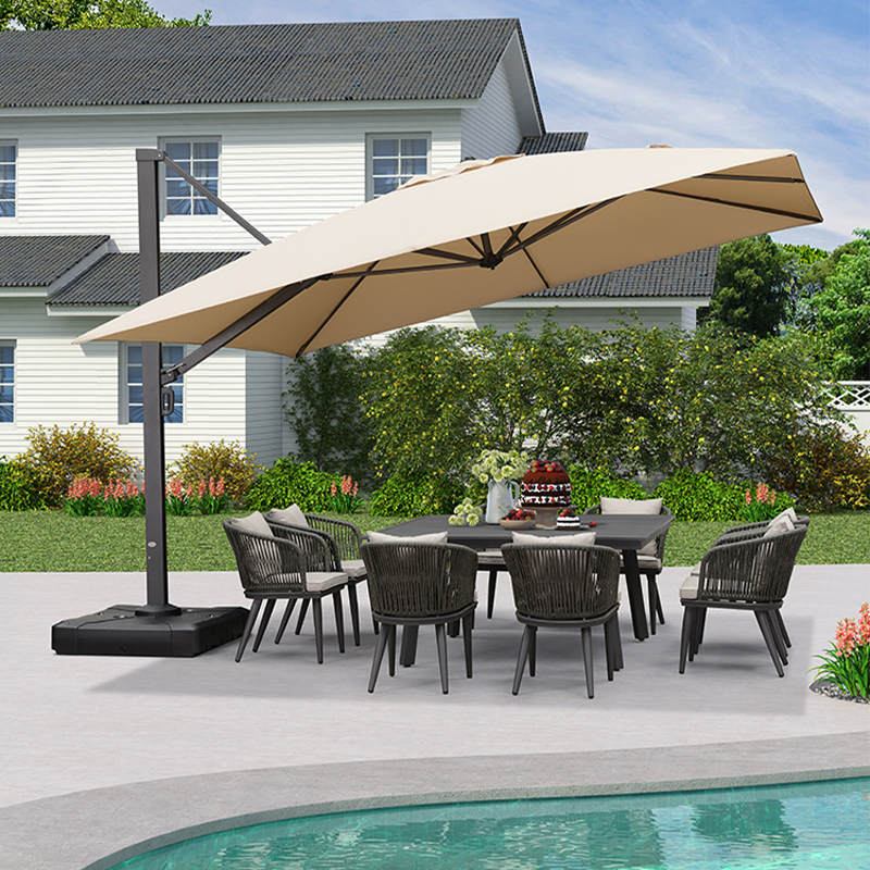 紫叶户外遮阳伞庭院伞户外伞花园伞太阳伞室外别墅露台院子罗马伞 3.65米方浅卡其色【配500斤水箱底座】