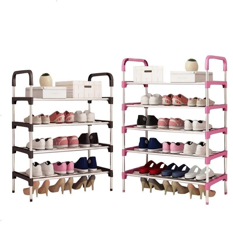[清仓]口鞋架简易多层家用防尘组装经济型宿舍小号鞋架子鞋柜 14层双排带枣红色防尘罩图片