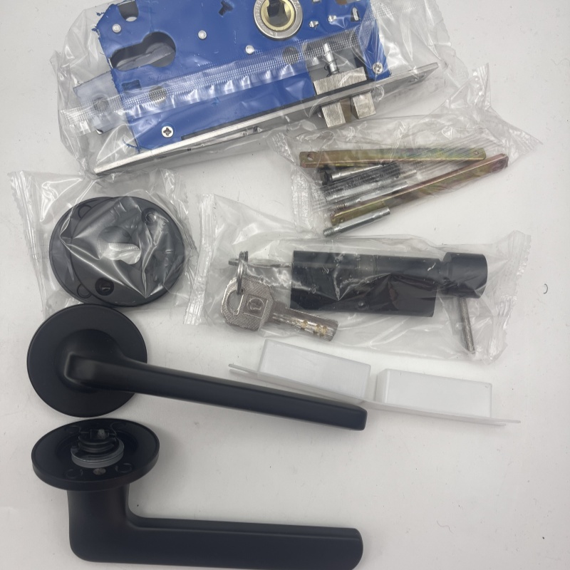 梦涵杰黑色卧室实木门卫生间门锁家用室内门执手锁分体锁整套木门锁 7048高清大图