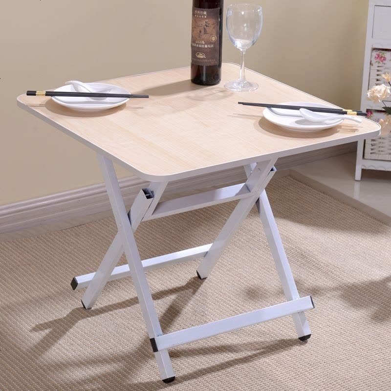 简易吃饭桌小户型折叠餐桌家用桌子折叠小桌子 圆角镜面白枫60方55高图片