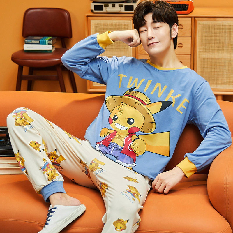 hlcoman睡衣男孩春秋季棉长袖薄款夏大码卡通青少年学生大童个性潮
