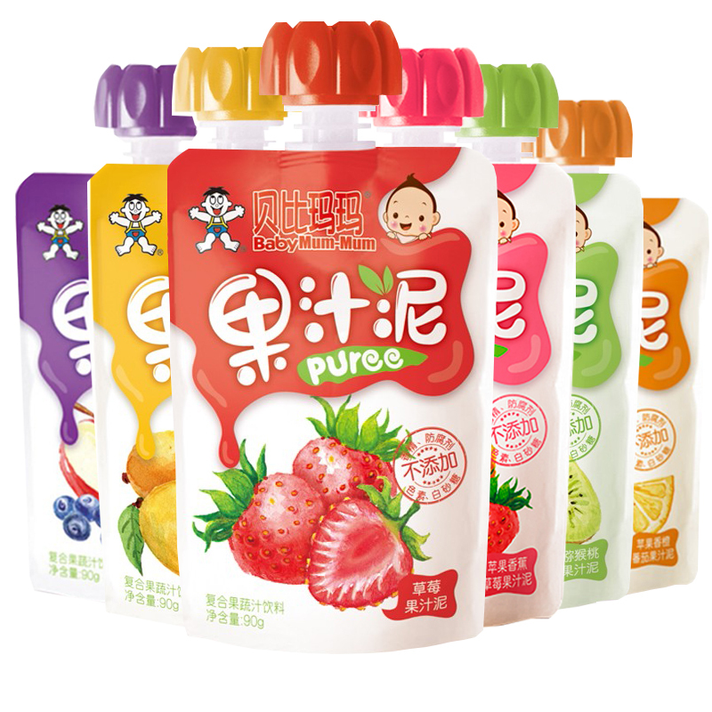 旺旺贝比玛玛果泥吸吸袋儿童零食水果泥6种口味12袋组合装90g/袋（效期至21年9月)