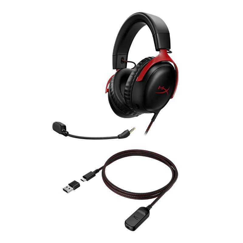[赠支架]极度未知(HYPERX)Cloud III飓风3纯黑虚拟7.1声道头戴式游戏耳机灵音声卡职业玩家电竞耳机