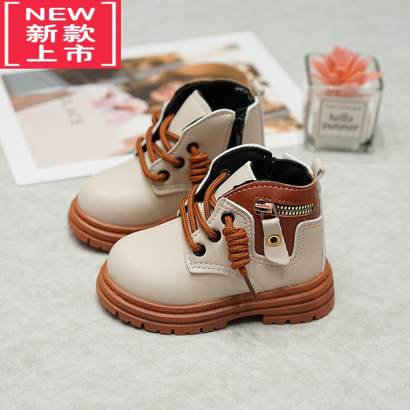 可莉允儿童马丁靴男童靴子2022新款秋冬宝宝短靴防水皮靴英伦风男孩鞋子
