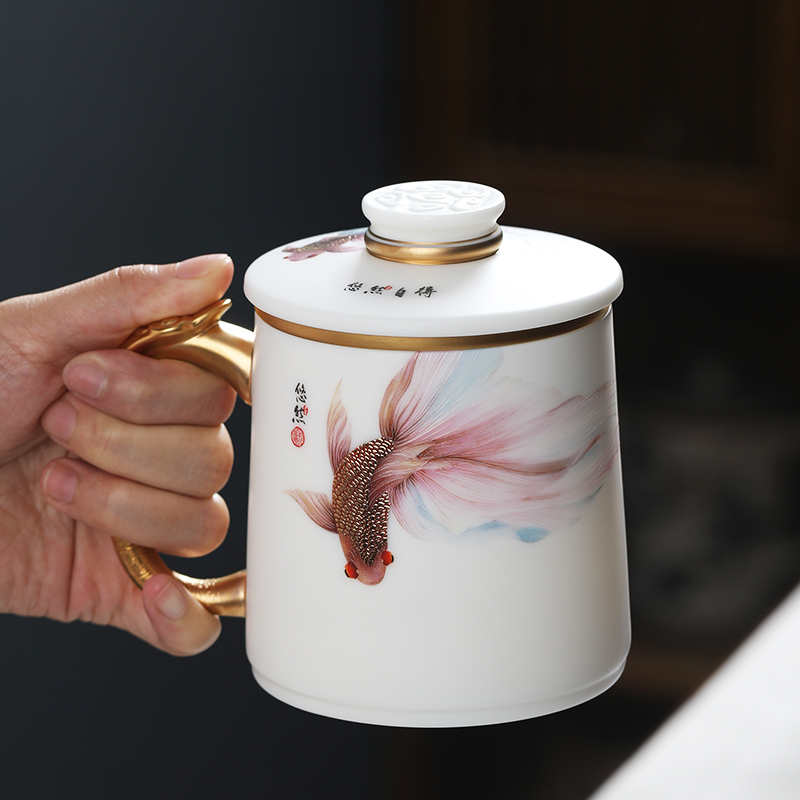 MULTIPOTENT茶杯功夫茶具办公杯羊脂玉得意杯悠然自得黄旭东大师作品伴手礼盒