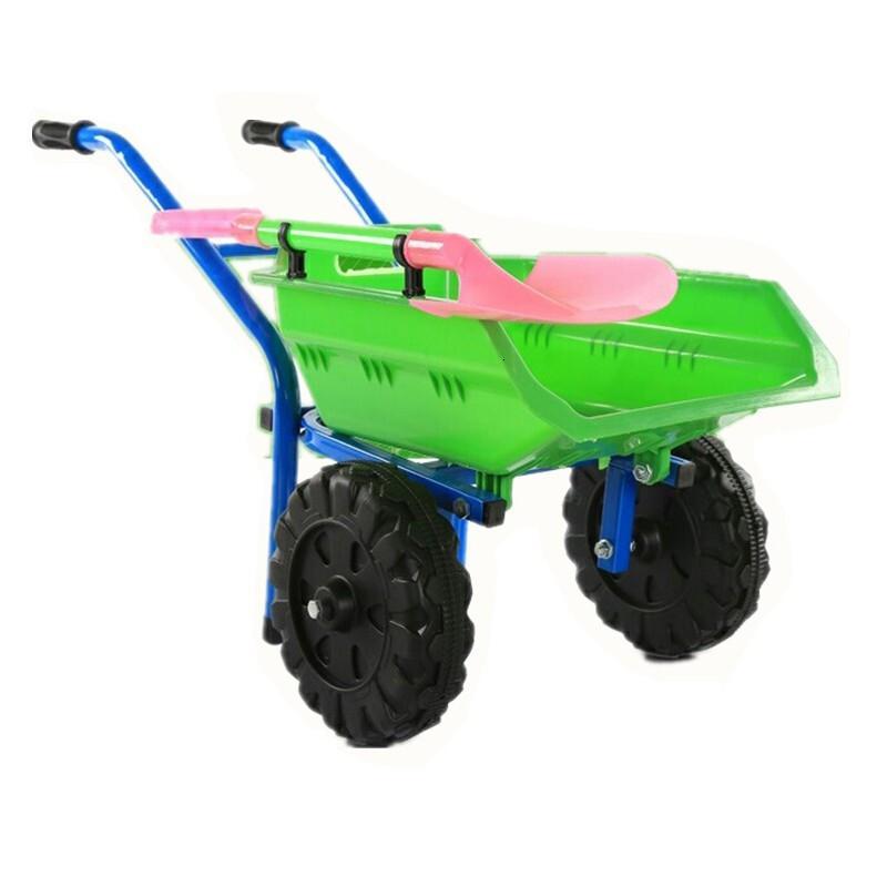 儿童沙滩宝宝玩具手推车加大加厚双轮单轮推土车小孩玩沙玩具绿蓝色