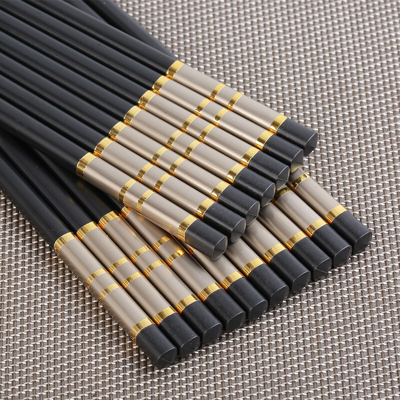 拾画 合金筷子 不锈不发霉合金筷10双装 家用酒店日式筷子 银底金四圈款24cmSK-6221