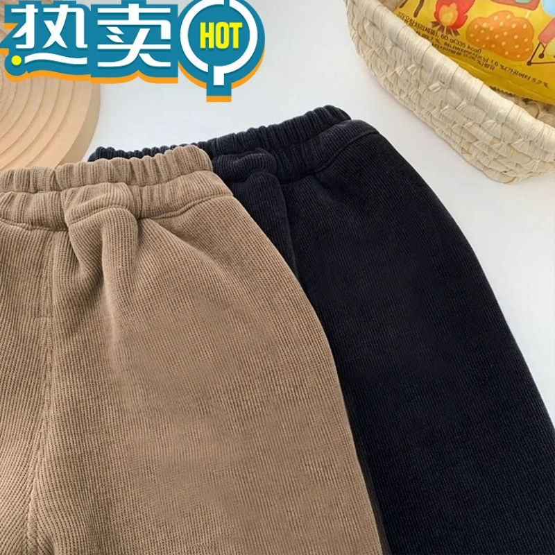 绿彩虹光男童加绒裤子冬天宝宝加厚运动裤一体绒儿童保暖长裤中大童休闲裤