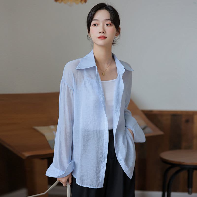 夏季长袖雪纺衬衫防晒衣服女2022年新款韩版宽松开衫薄外套ins潮图片