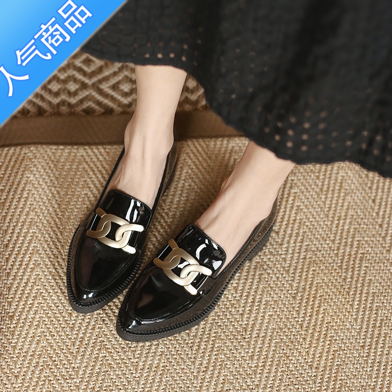 SUNTEK2023春季英伦尖头单鞋内增高厚底小皮鞋女乐福鞋工作鞋子小码3233高清大图