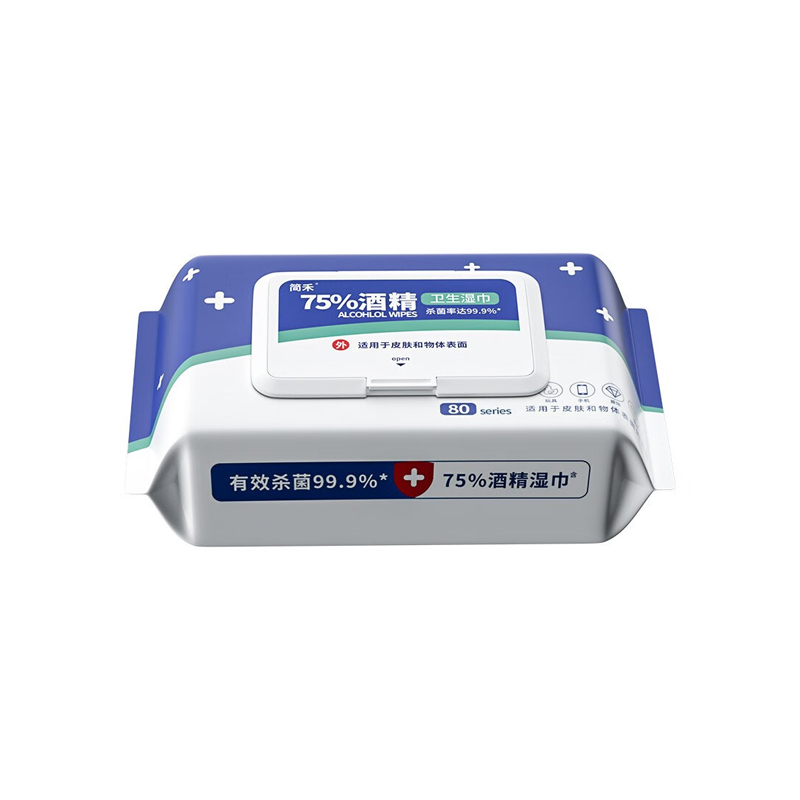 简禾 75%酒精湿巾 杀菌湿巾 湿纸巾 卫生湿巾 消毒湿巾 80抽*5包高清大图
