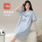 恒源祥睡衣女日系条纹圆领套头睡裙女纯棉甜美可爱夏天薄款连衣裙