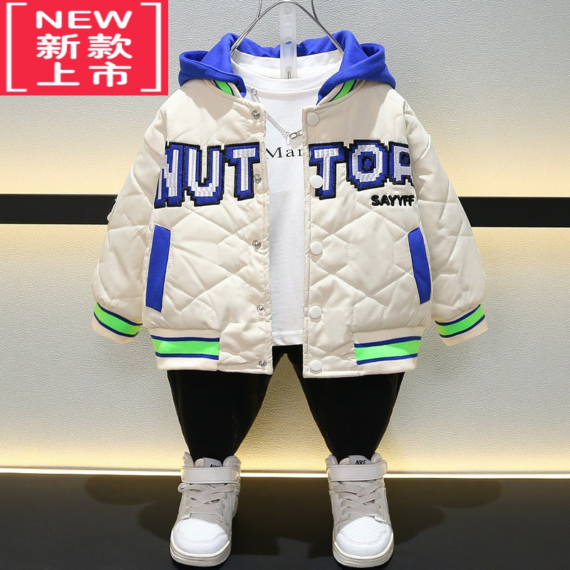 可莉允男童夹棉棒球服连帽2022新款男孩棉服薄棉痞帅加厚儿童外套秋冬装