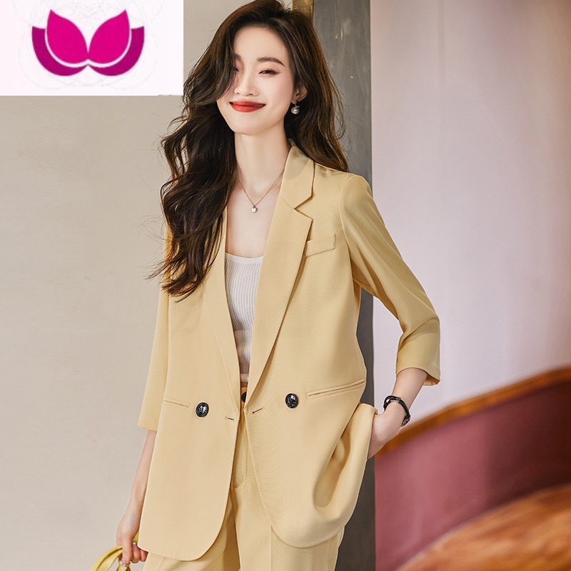 七斓休闲西装外套女大码夏季薄款韩版高级感职业装白色小西服套装高清大图