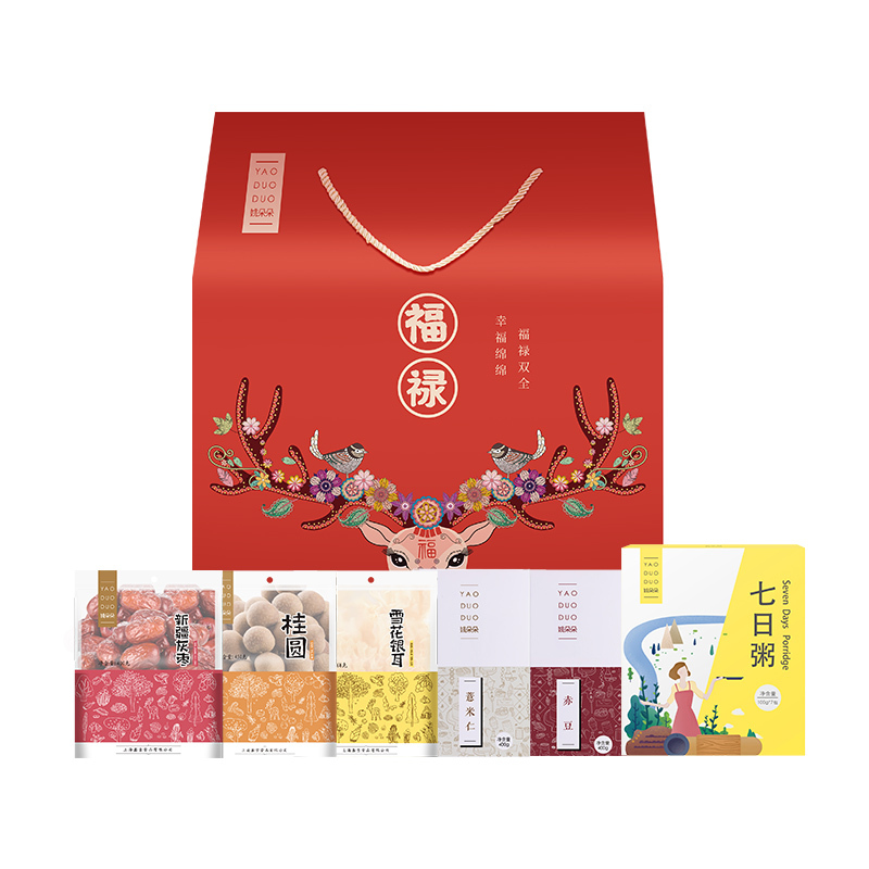 [年货礼盒]姚朵朵福禄杂粮干货礼盒2418g雪花银耳桂圆新疆灰枣薏米仁赤豆