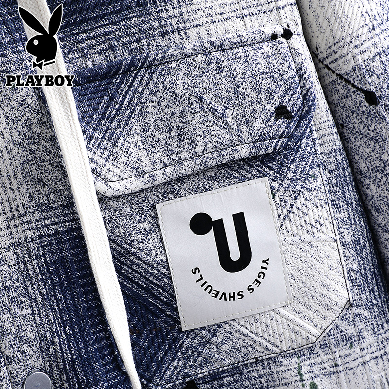 花花公子春秋夹克男士2025新款青少年宽松潮流加厚连帽开衫外0高清大图