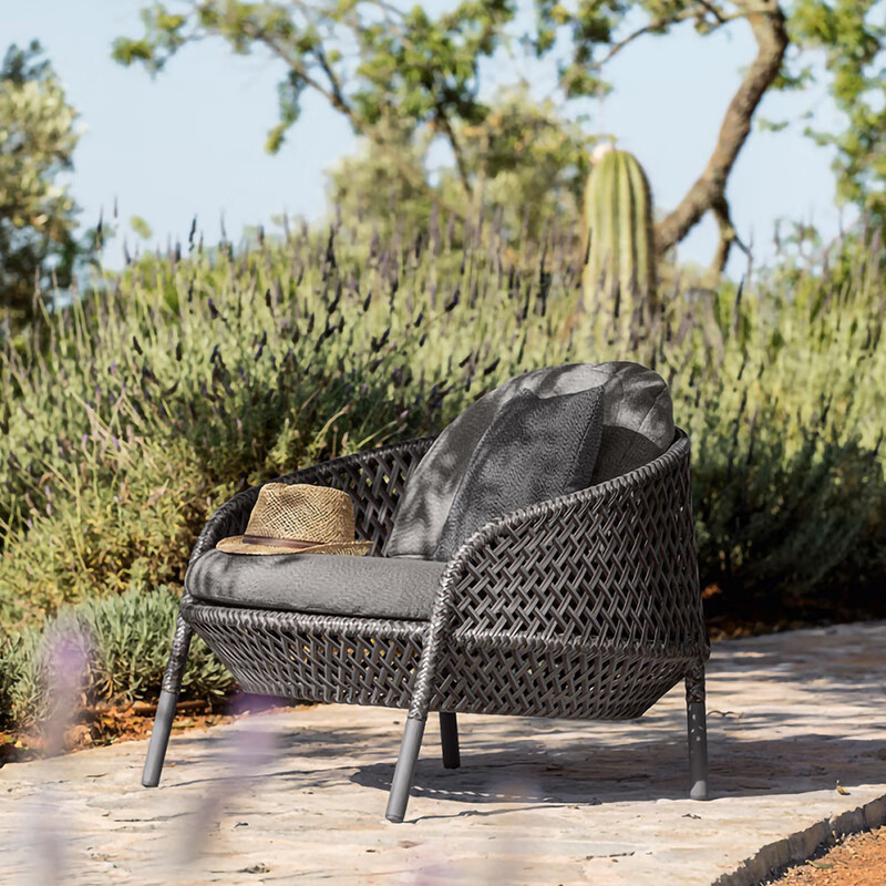 质凡 户外家具藤沙发单人休闲藤椅设计师庭院沙发茶几组合 单人位高背沙发[橙色]高清大图