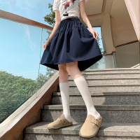 日系半身裙子女夏季薄新款小个子a字短裙中长款五分显瘦伞裙_57 S-（建议80-95斤） 藏青色