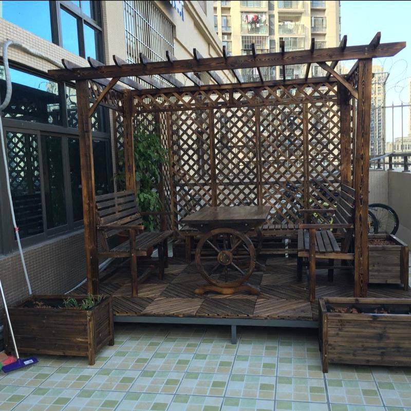 森美人葡萄架防腐木屋凉亭实木花架户外家具庭院桌椅花园爬藤架 加宽款搭配75cm宽方桌