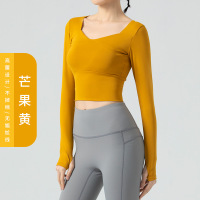 班蒂纳新款瑜伽服女运动上衣长袖紧身短款露脐交叉运动T恤衫跑步健身服MTWCX02