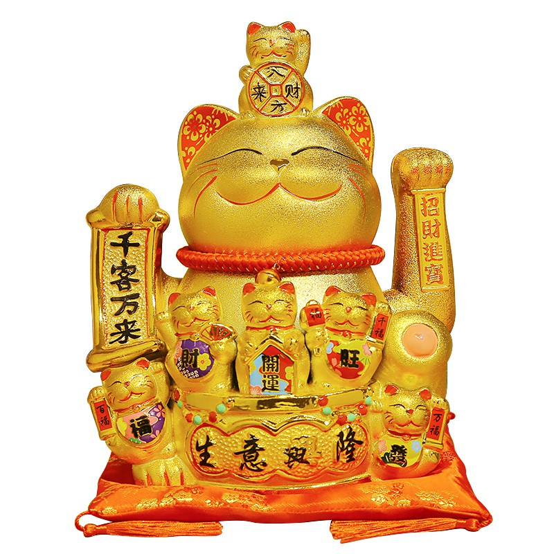 金色自动招手电动摇手猫摆件大号陶瓷发财猫家居店铺开业礼品 三维工匠 八方来财生意兴隆(中号)高26CM猫高清大图